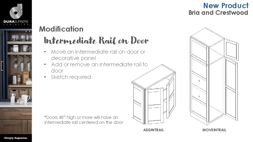 New Product Bria and Crestwood Modification Intermediate Rail on Door • Move an intermediate