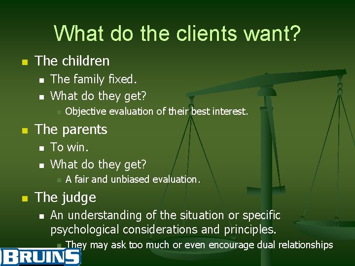 What do the clients want? n The children n n The family fixed. What