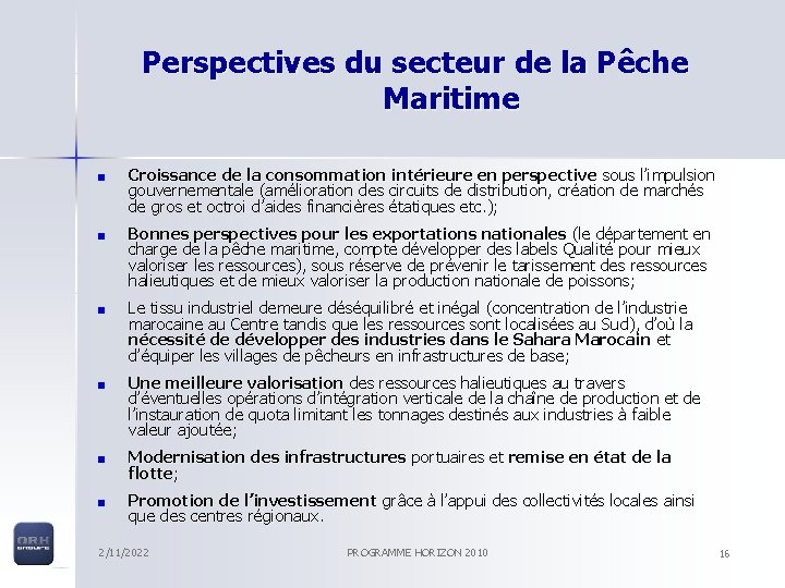 Perspectives du secteur de la Pêche Maritime Croissance de la consommation intérieure en perspective