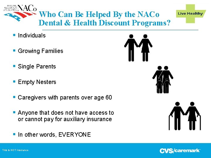 Who Can Be Helped By the NACo Dental & Health Discount Programs? § Individuals