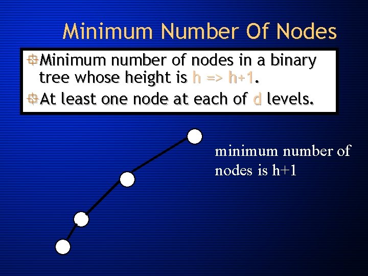 Minimum Number Of Nodes °Minimum number of nodes in a binary tree whose height