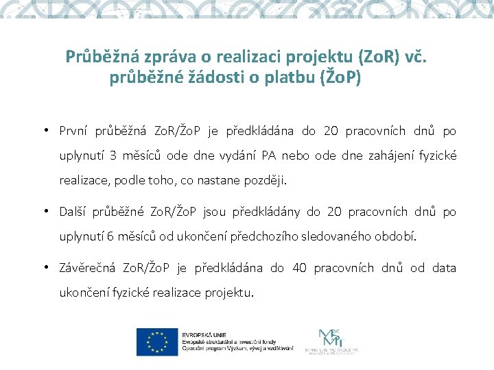 Průběžná zpráva o realizaci projektu (Zo. R) vč. průběžné žádosti o platbu (Žo. P)
