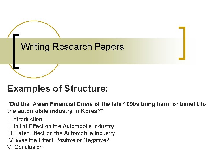 Writing Research Papers Examples of Structure: "Did the Asian Financial Crisis of the late