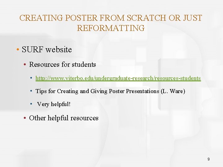 CREATING POSTER FROM SCRATCH OR JUST REFORMATTING • SURF website • Resources for students