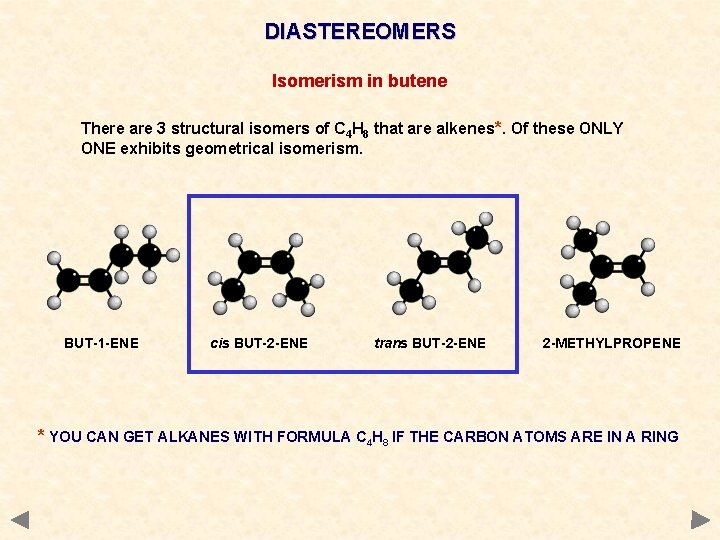 DIASTEREOMERS Isomerism in butene There are 3 structural isomers of C 4 H 8