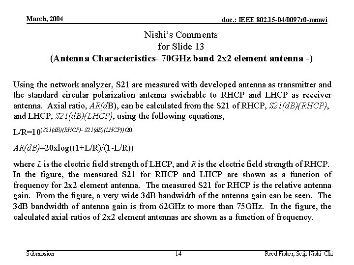 March, 2004 doc. : IEEE 802. 15 -04/0097 r 0 -mmwi Nishi’s Comments for