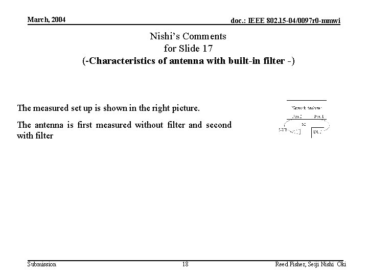 March, 2004 doc. : IEEE 802. 15 -04/0097 r 0 -mmwi Nishi’s Comments for