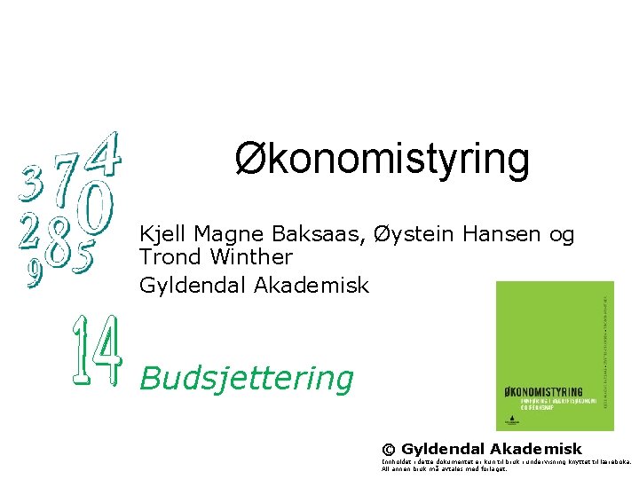 Økonomistyring Kjell Magne Baksaas, Øystein Hansen og Trond Winther Gyldendal Akademisk Budsjettering © Gyldendal