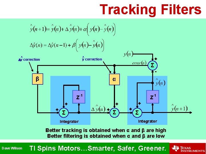 Tracking Filters ^ Dy correction ^ correction y + Σ β - α Z-1