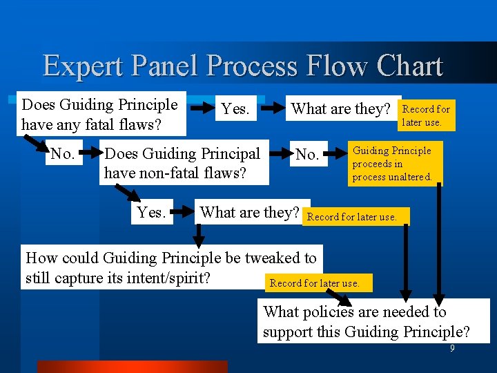 Expert Panel Process Flow Chart Does Guiding Principle have any fatal flaws? No. Yes.