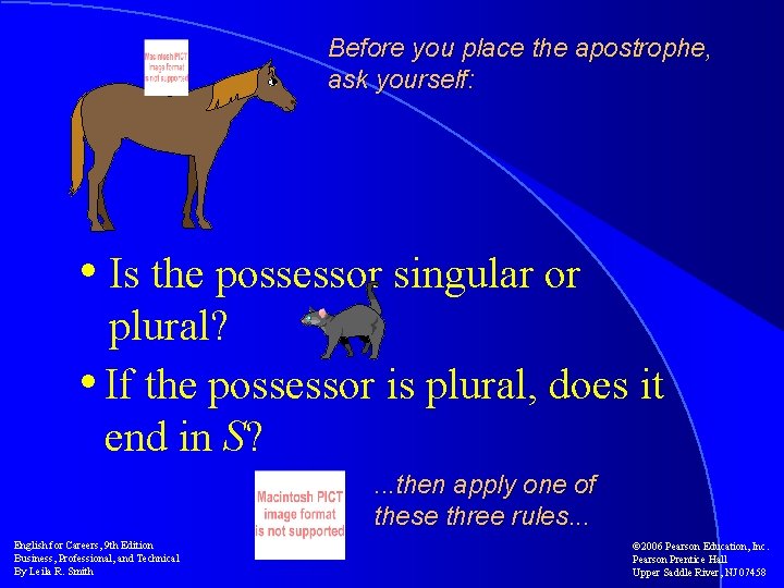 Before you place the apostrophe, ask yourself: • Is the possessor singular or plural?