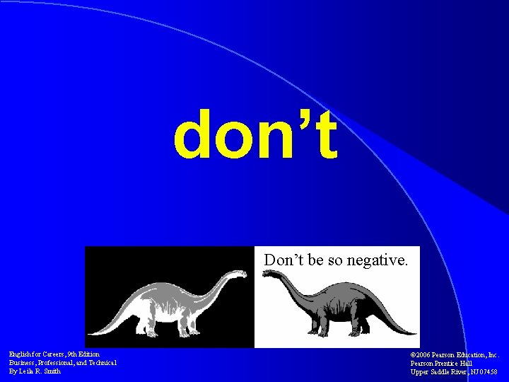don’t Don’t be so negative. English for Careers, 9 th Edition Business, Professional, and