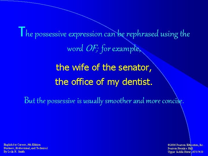 The possessive expression can be rephrased using the word OF; for example, the wife