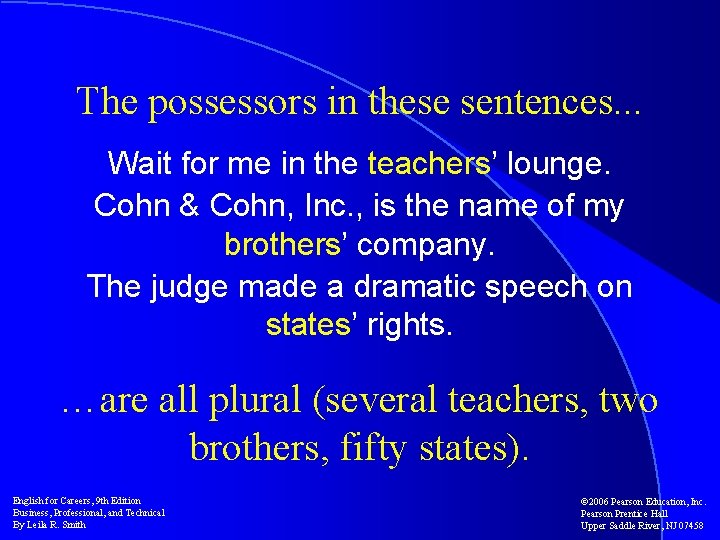 The possessors in these sentences. . . Wait for me in the teachers’ lounge.