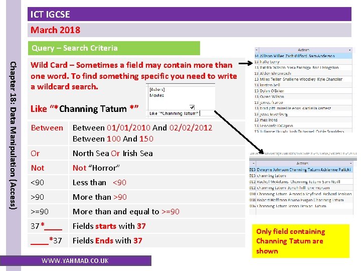 ICT IGCSE March 2018 Chapter 18 Data Manipulation