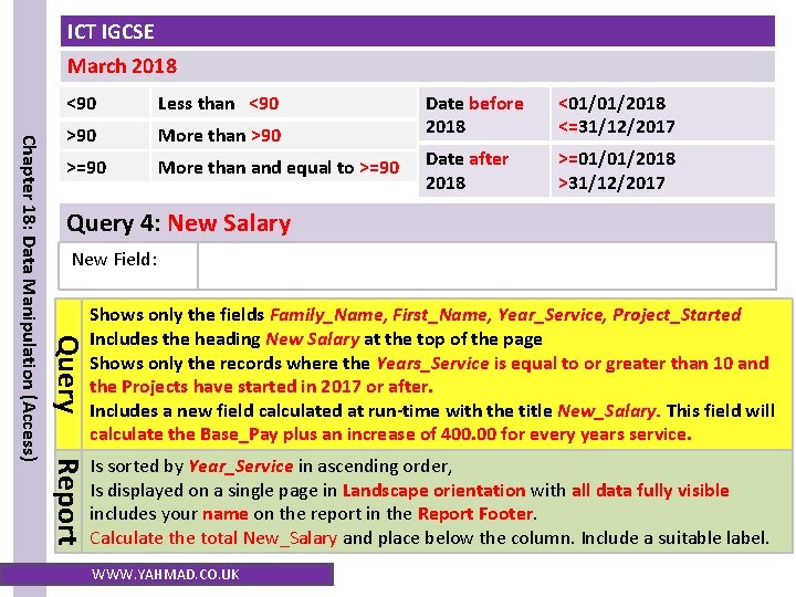 ICT IGCSE March 2018 Chapter 18 Data Manipulation
