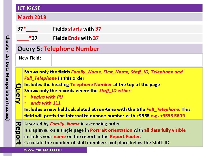 ICT IGCSE March 2018 Chapter 18 Data Manipulation