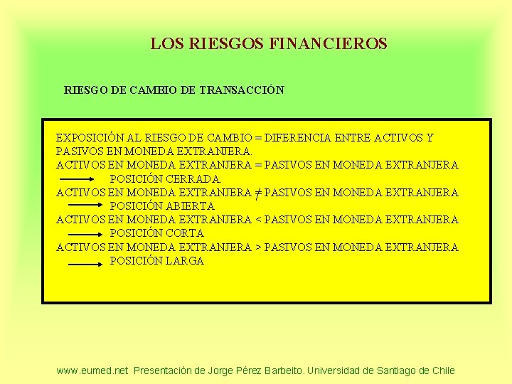 LOS RIESGOS FINANCIEROS RIESGO DE CAMBIO DE TRANSACCIÓN EXPOSICIÓN AL RIESGO DE CAMBIO =