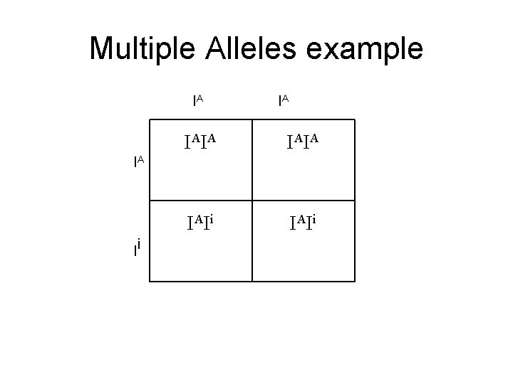 Multiple Alleles example IA IA Ii IA Ii 