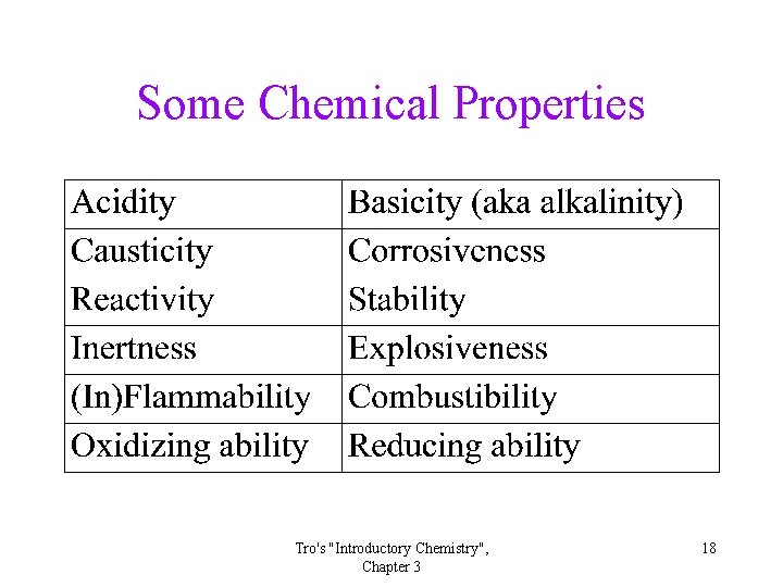 Some Chemical Properties Tro's "Introductory Chemistry", Chapter 3 18 