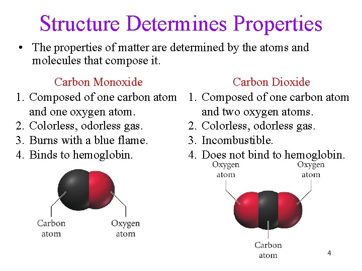 Structure Determines Properties • The properties of matter are determined by the atoms and