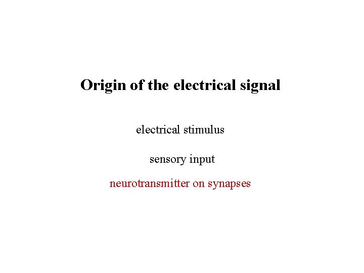 Origin of the electrical signal electrical stimulus sensory input neurotransmitter on synapses 