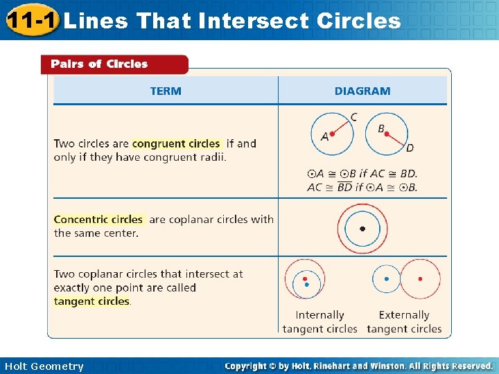 11 -1 Lines That Intersect Circles Holt Geometry 