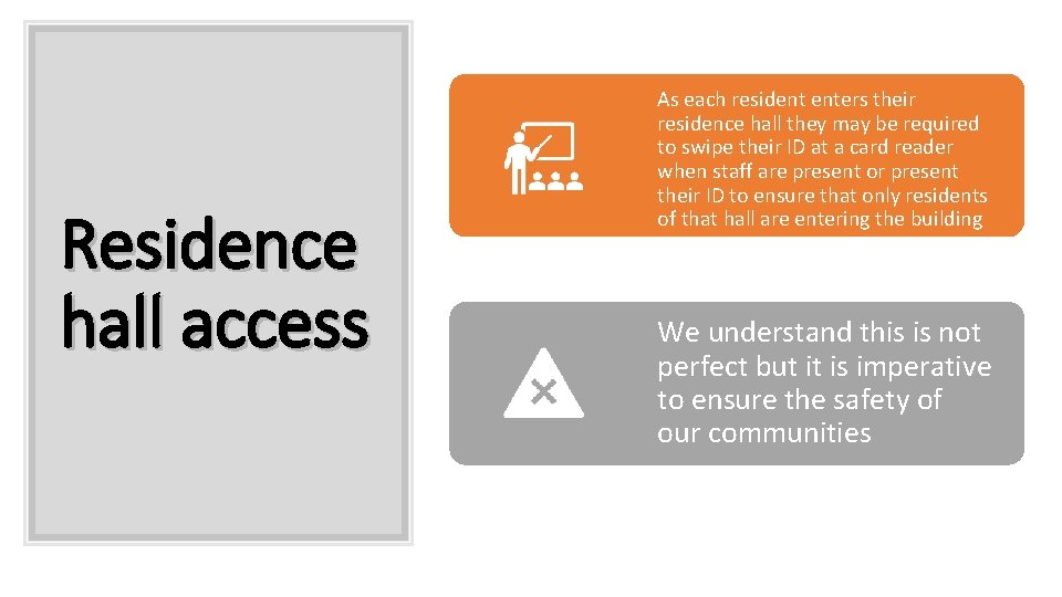 Residence hall access As each resident enters their residence hall they may be required