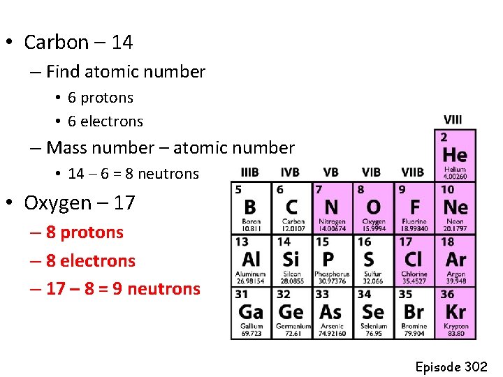  • Carbon – 14 – Find atomic number • 6 protons • 6