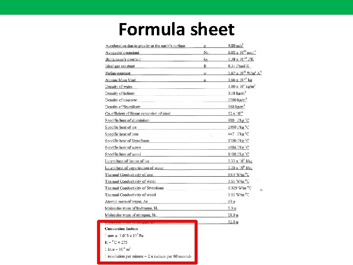 Formula sheet 