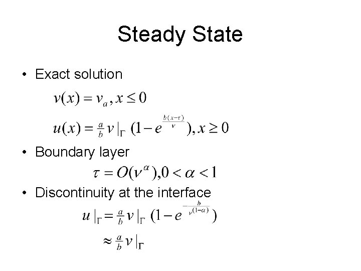 Steady State • Exact solution • Boundary layer • Discontinuity at the interface 