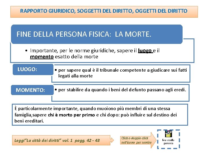 RAPPORTO GIURIDICO, SOGGETTI DEL DIRITTO, OGGETTI DEL DIRITTO FINE DELLA PERSONA FISICA: LA MORTE.