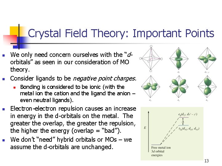 Crystal Field Theory: Important Points n n We only need concern ourselves with the