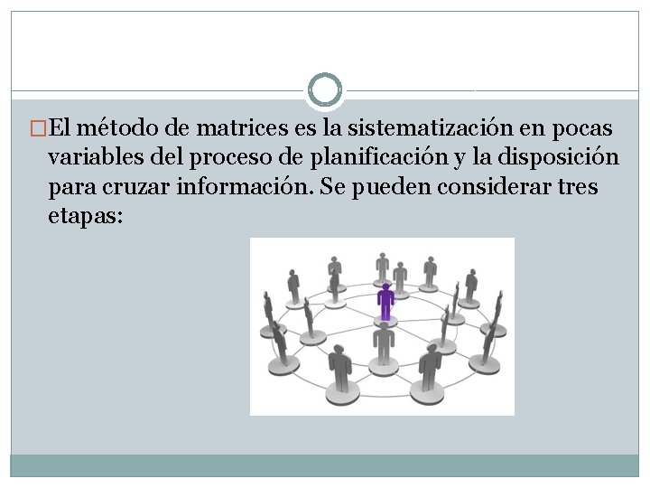 �El método de matrices es la sistematización en pocas variables del proceso de planificación