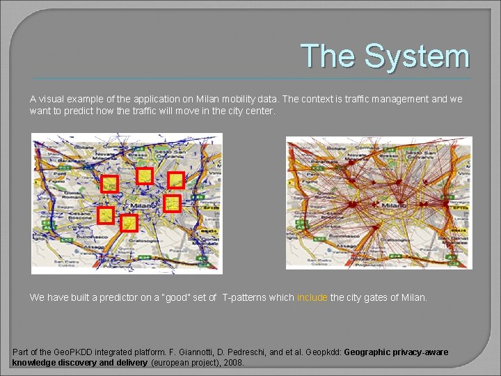 The System A visual example of the application on Milan mobility data. The context