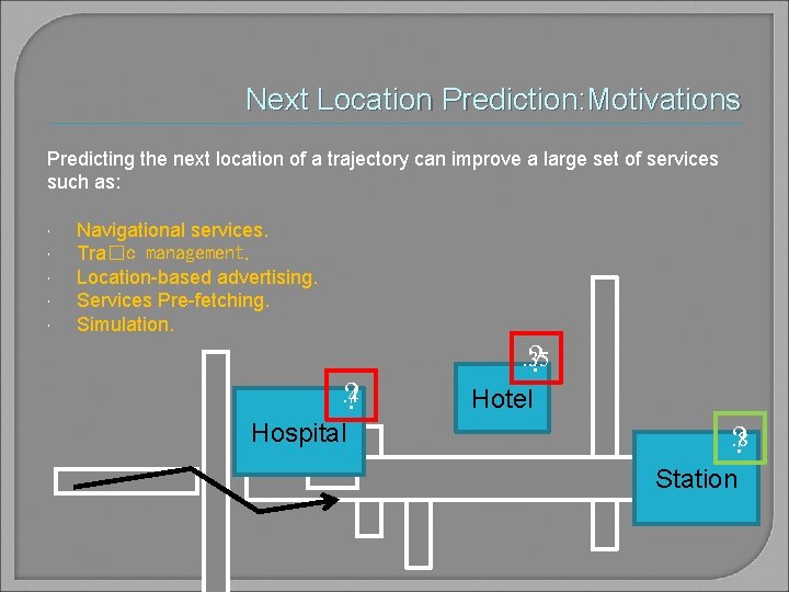 Next Location Prediction: Motivations Predicting the next location of a trajectory can improve a