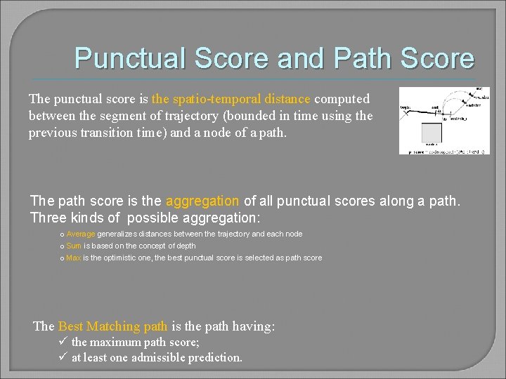 Punctual Score and Path Score The punctual score is the spatio-temporal distance computed between