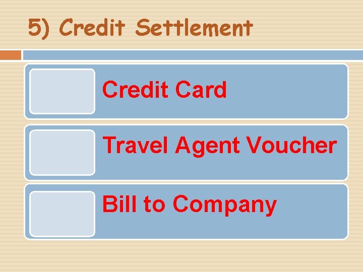 5) Credit Settlement Credit Card Travel Agent Voucher Bill to Company 