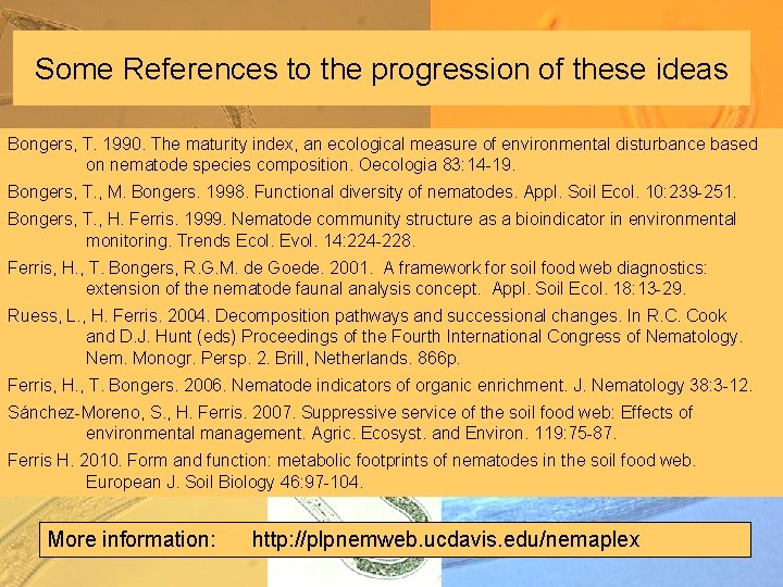 Some References to the progression of these ideas Bongers, T. 1990. The maturity index,