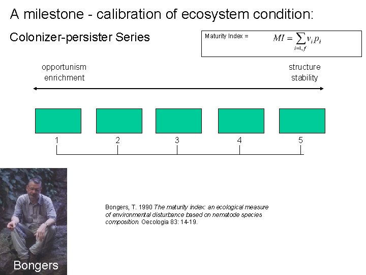 A milestone - calibration of ecosystem condition: Colonizer-persister Series Maturity Index = opportunism enrichment