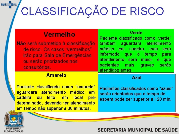 CLASSIFICAÇÃO DE RISCO Vermelho Não será submetido à classificação de risco. Os casos “vermelhos”