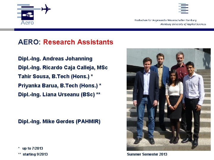 AERO: Research Assistants Dipl. -Ing. Andreas Johanning Dipl. -Ing. Ricardo Caja Calleja, MSc Tahir