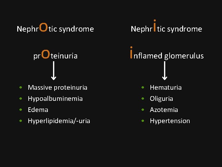otic syndrome proteinuria Nephr • • Massive proteinuria Hypoalbuminemia Edema Hyperlipidemia/-uria i Nephr tic