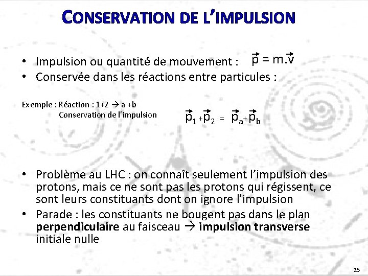 CONSERVATION DE L’IMPULSION • Impulsion ou quantité de mouvement : p = m. v