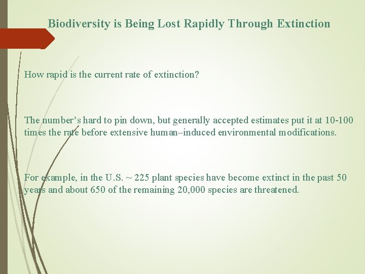 Biodiversity is Being Lost Rapidly Through Extinction How rapid is the current rate of