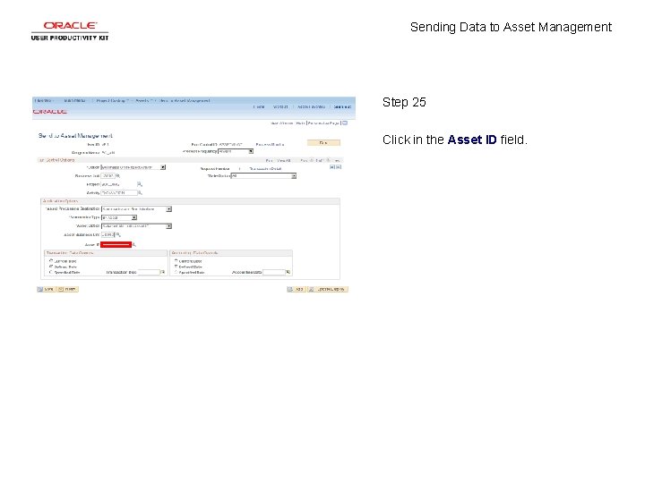 Sending Data to Asset Management Step 25 Click in the Asset ID field. 