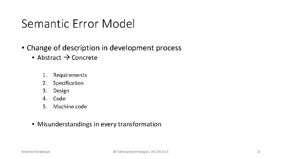 Semantic Error Model • Change of description in development process • Abstract Concrete 1.