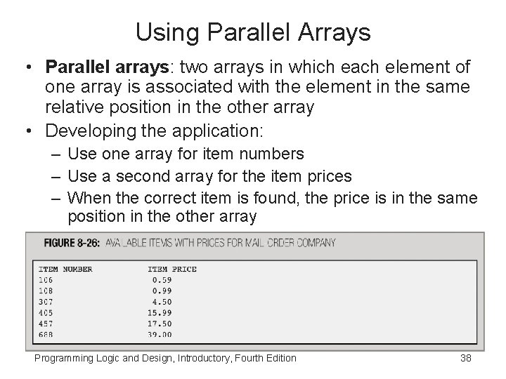 Using Parallel Arrays • Parallel arrays: two arrays in which each element of one Using Parallel Arrays • Parallel arrays: two arrays in which each element of one