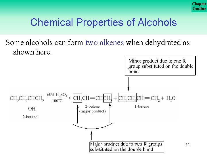 Chapter Outline Chemical Properties of Alcohols Some alcohols can form two alkenes when dehydrated