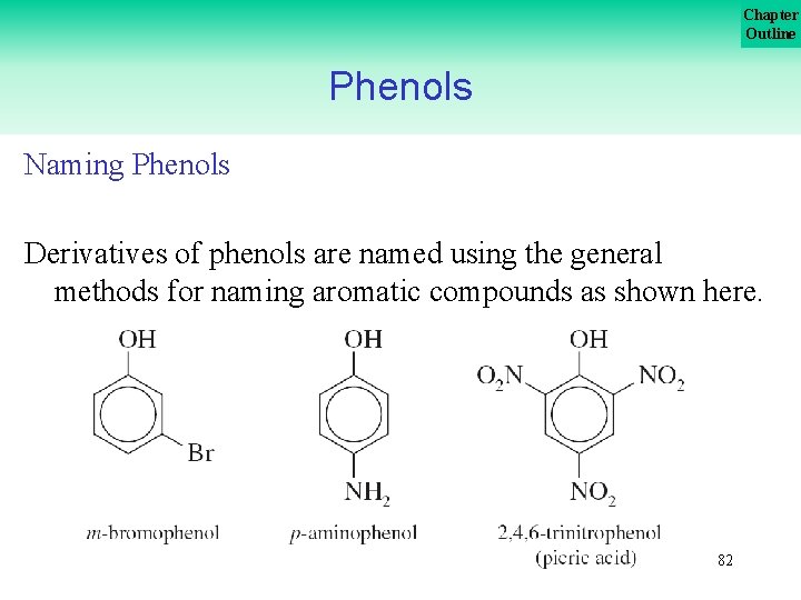 Chapter Outline Phenols Naming Phenols Derivatives of phenols are named using the general methods